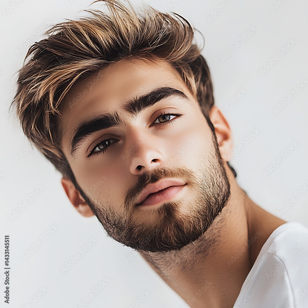 Obraz premium Man with a beard and short hair is smiling at the camera