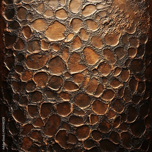 Textured Bronze Surface with Organic Cell-Like Pattern and Dark