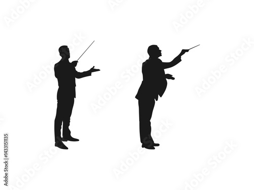 Music conductor silhouette. Silhouette of a young orchestral conductor. Vector on a white background.