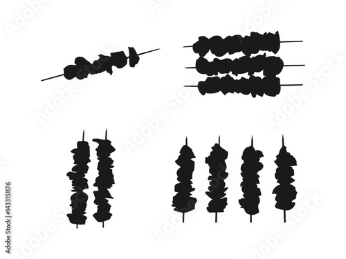 Meat kebab icon set. brochette sign icon. Kebab skewer with vegetables. vector on a white background.