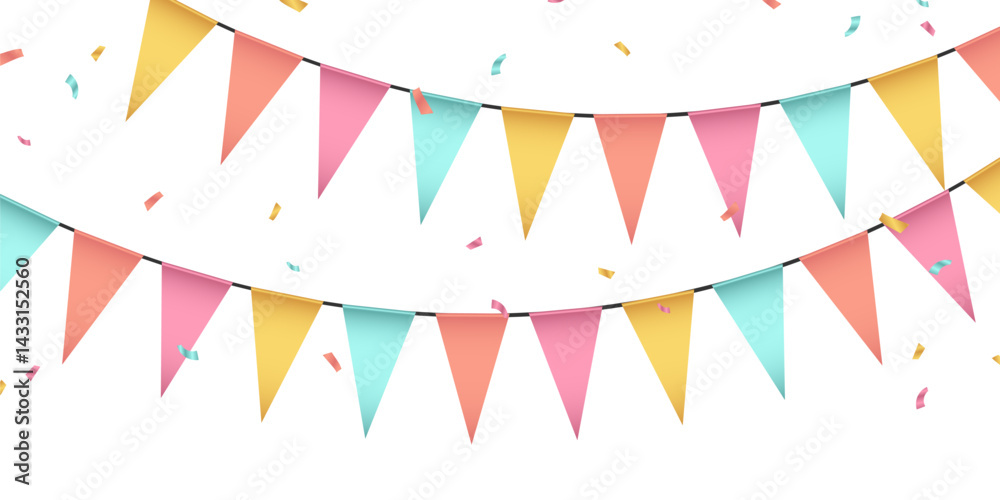 Obraz premium Party flags vector illustration. Colorful party background for celebration.
