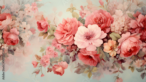 Wallpaper Mural Romantic retro painted floral background poster decorative painting  Torontodigital.ca