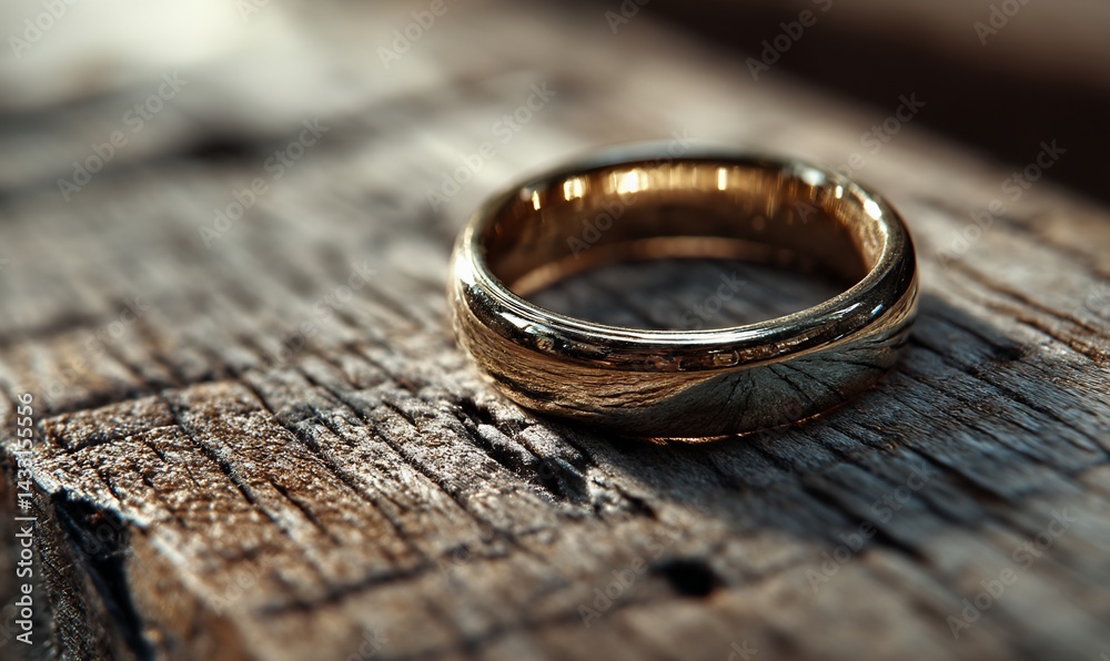Golden ring on wood Golden ring on wood