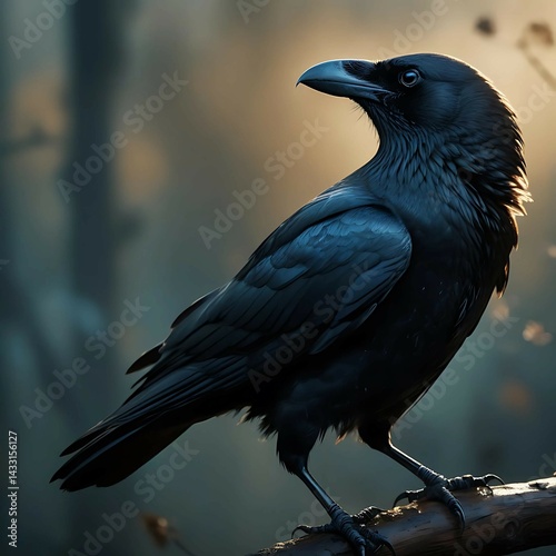 Crow perching on a branch staring back
