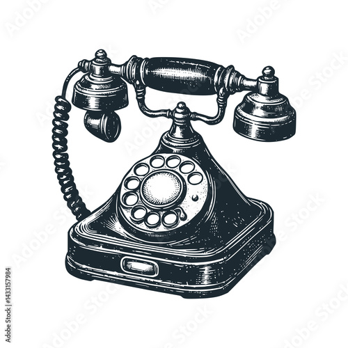 A Vintage telephone – Black and White Icon Vector and Illustration