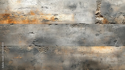 Textured Concrete Panels with Rust-Colored Accents and Horizonta