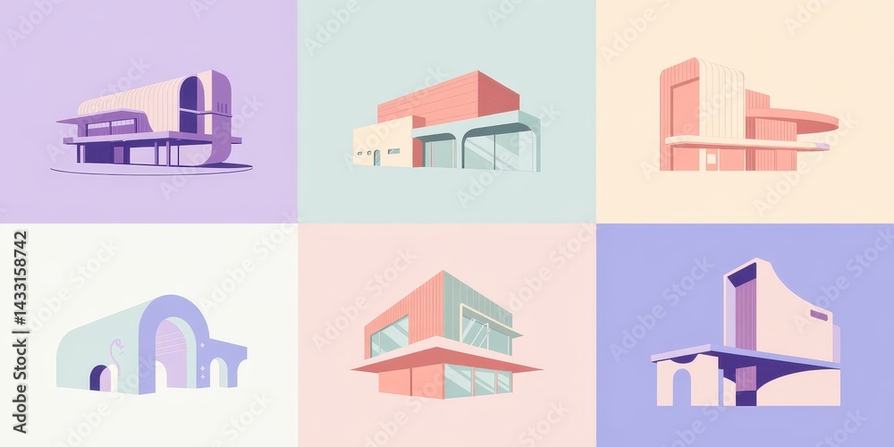 Colorful architectural designs in a pastel palette Colorful architectural designs in a pastel palette