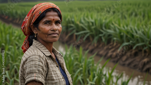 Indian lady farmer in paddy field 