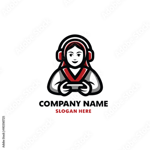 Female gamer with headphones holding a game controller