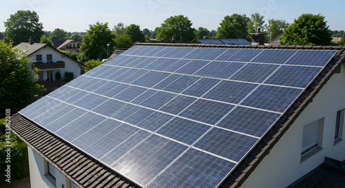 Wallpaper Mural Solar Panels: A Housetop Array in Serene Suburban Sunlight Torontodigital.ca