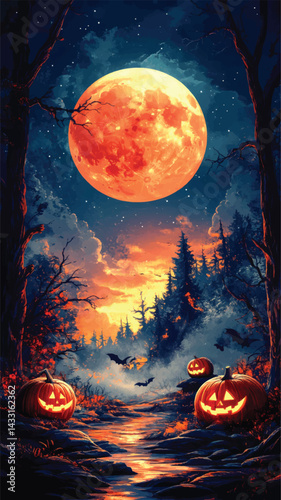  Halloween Fantasy Art with Glowing Orange Sky