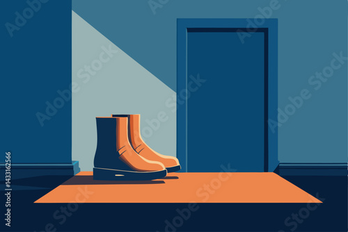 old boots left at rain soaked doorstep