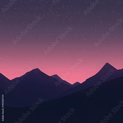 Night landscape with mountains and stars. mountain silhouette illustration. 