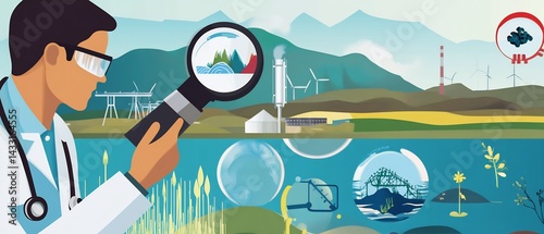 visuals showing environmental applications of proteomics like pollutant detection and ecosystem monitoring