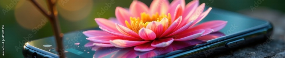 Vibrant flower carousel spinning on smartphone screen with blooming colors and delicate petals , rotation, blossoms Vibrant flower carousel spinning on smartphone screen with blooming colors and delicate petals , rotation, blossoms