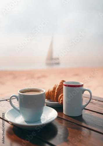 beach, coffee, cappuccino, sea, ocean, horizon, relaxing, vacation, travel, peaceful, tropical, 