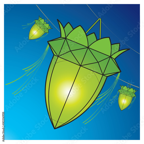 colorful vesak lantern over blue sky vector art