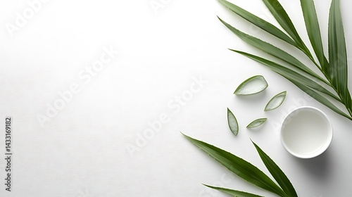 Aloe Vera Gel with Leaves on White Background and Copy Space