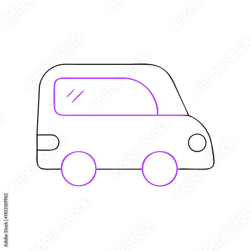 Minimalist car icon in purple outline on white background  