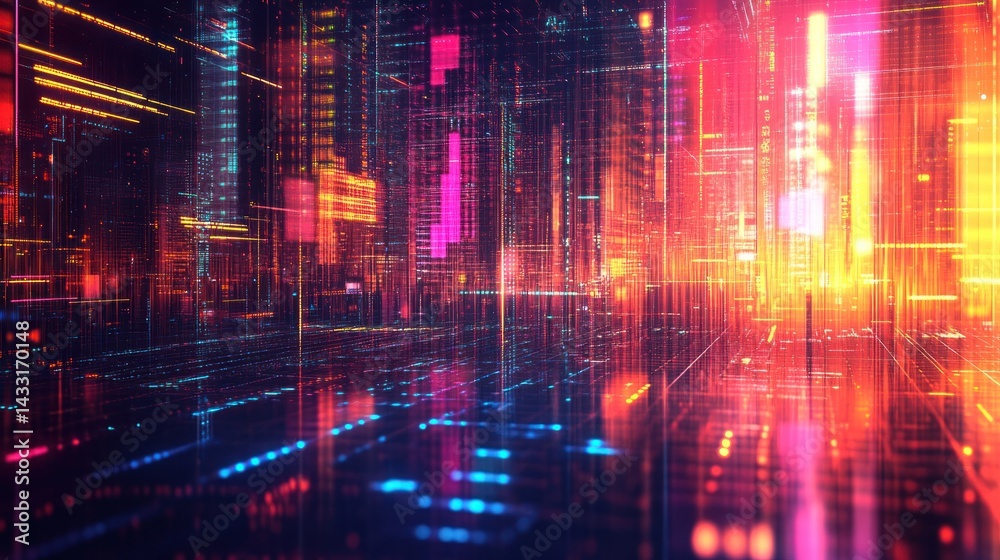 Abstract Digital Cityscape: Neon Lights and Data Streams Abstract Digital Cityscape: Neon Lights and Data Streams