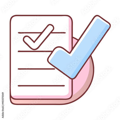 Icon of a checkmark on a document against a circular background  