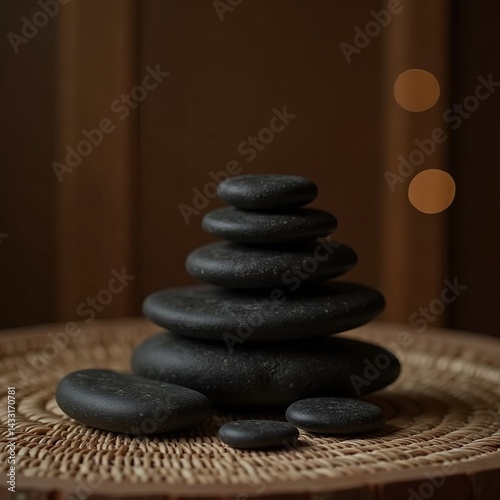 zen stones on wooden table