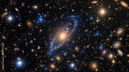 Wallpaper Mural Distant Spiral Galaxy in Deep Space with Blue and Gold Stars Torontodigital.ca