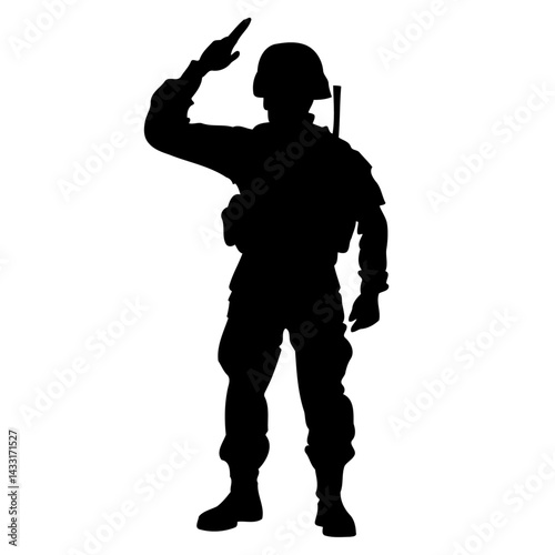 Silhouette Of Soldier Saluting In Uniform