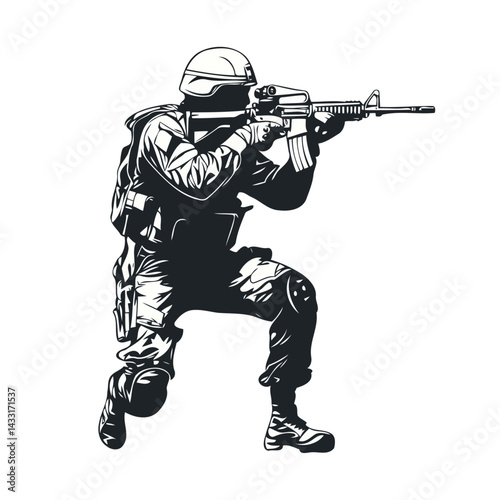 Military Soldier Aiming With Rifle In Combat