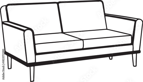 sofa line art, black outline, vector and illustration, coloring book page line art drawing