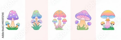 Collection of whimsical, pastel mushrooms in a decorative arrangement.