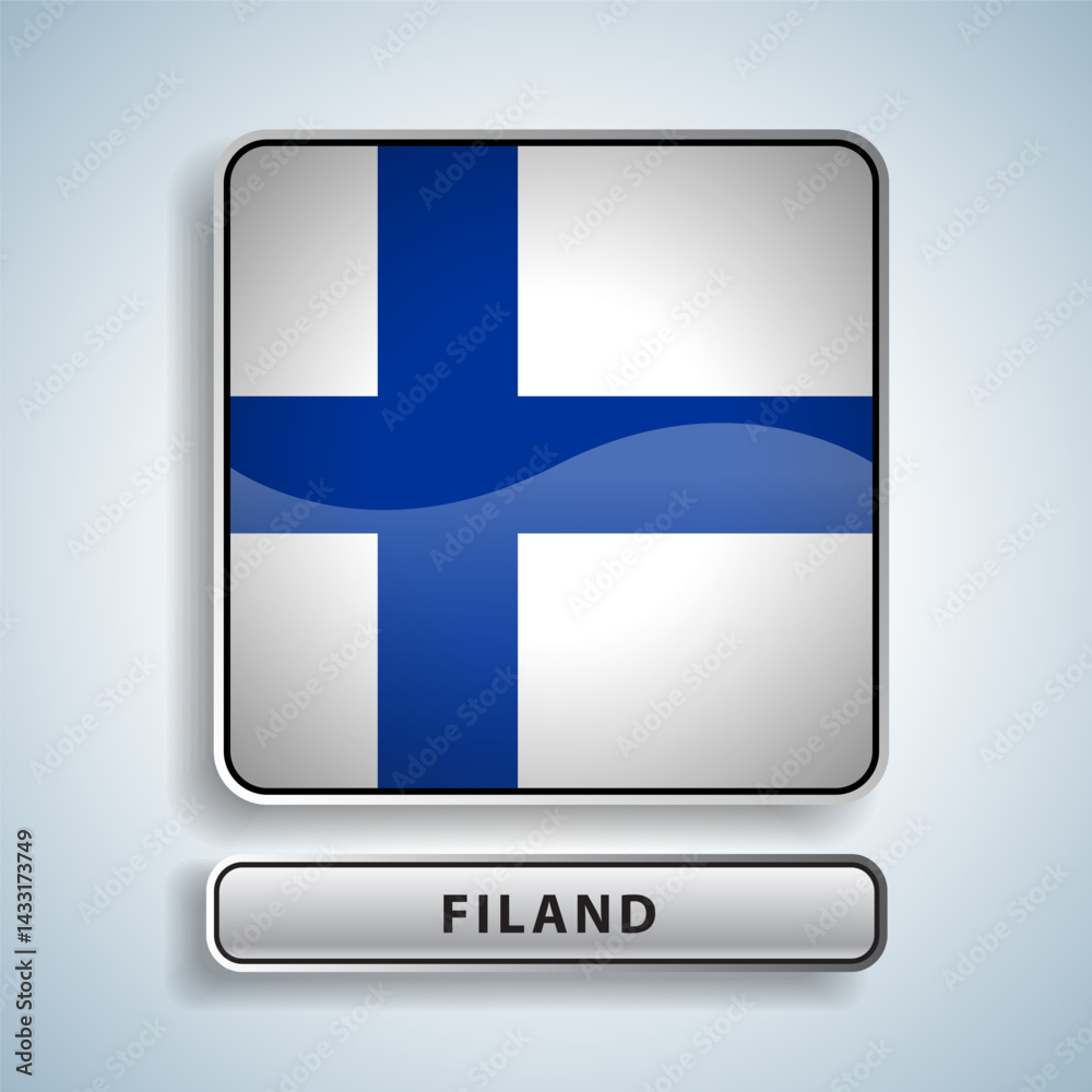 Fototapeta premium Finland flag square button Isolated on color gradient background. Exclusive Icon flag