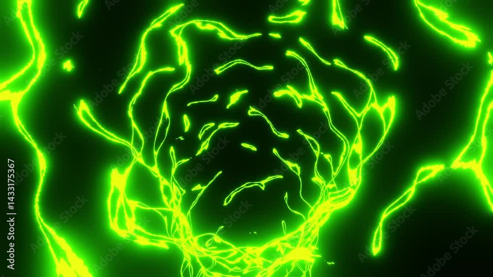 Flying through a tunnel with green waves. Looped seamless animat