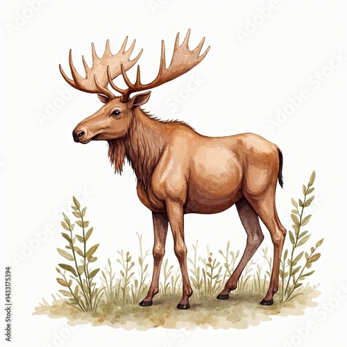 Wallpaper Mural Majestic Watercolor Moose Illustration, Wildlife Art, Forest Animal, Nature Print, Brown Moose, Antlered Deer,  Large Mammal, Woodland Creature,  Canadian Wildlife,  Wild Animal,  North American Moose Torontodigital.ca