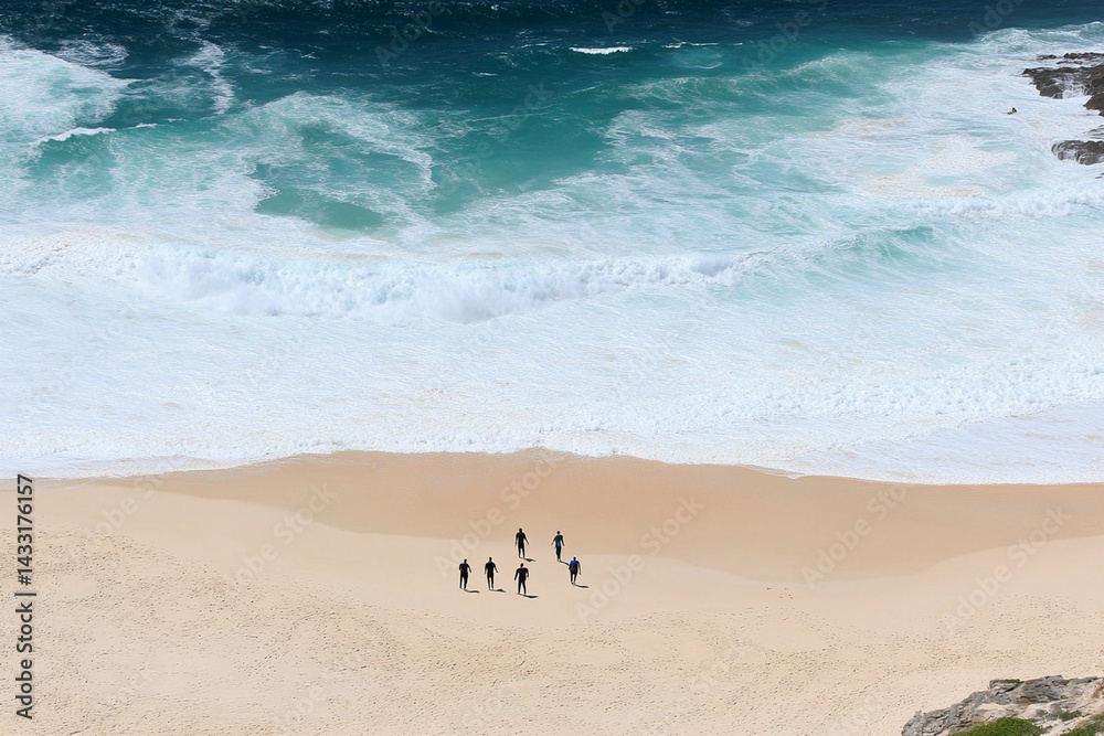Naklejka premium Surfers prepare to ride the waves at a beautiful beach during a sunny day