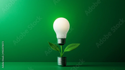 A light bulb, symbolizing a fresh business idea, blooms into a plant with roots stretching into a rising graph of investment, representing the synergy of financial growth and envir