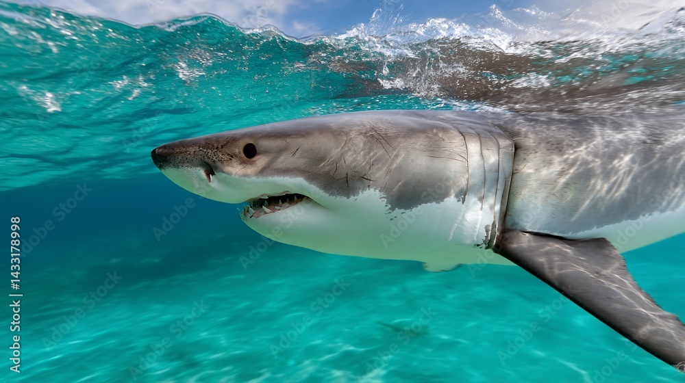 Naklejka premium Great white shark underwater
