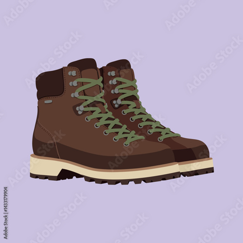 Hiking boots with green laces and brown leather design vector illustration 