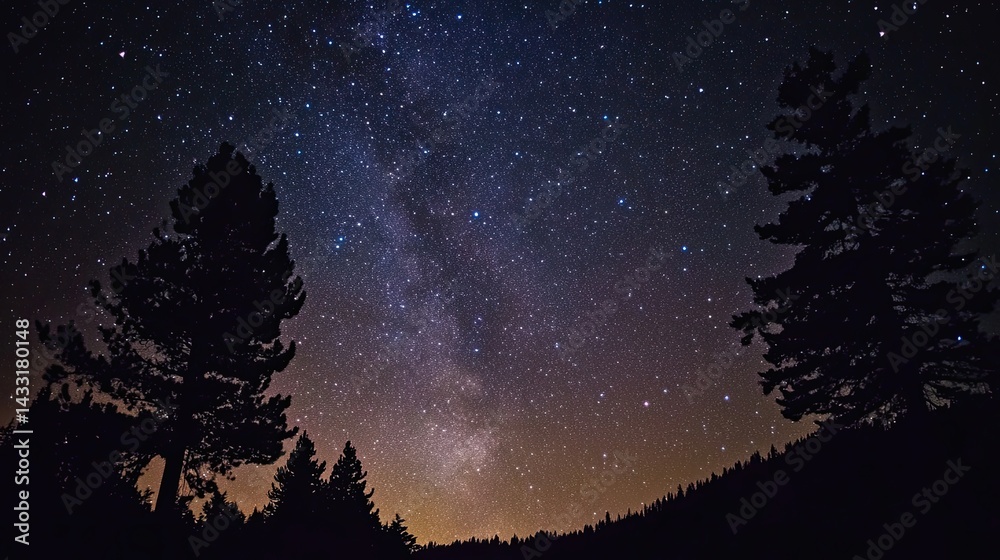 Fototapeta premium Silhouetted Trees Against a Starry Night Sky
