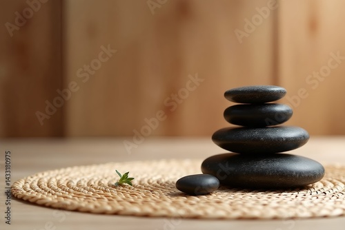 zen stones on bamboo mat
