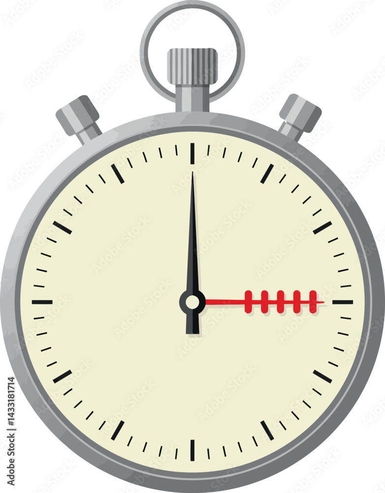 Stopwatch timer measuring precise seconds with red hand and silver body vector illustration Stopwatch timer measuring precise seconds with red hand and silver body vector illustration
