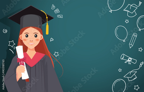 A Graduate girl with diploma on chalkboard background