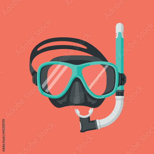 Snorkeling mask and snorkel gear illustration on orange background vector image 