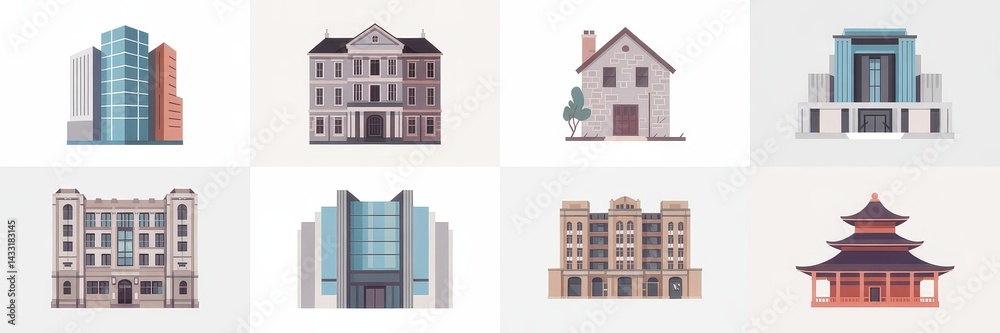 Fototapeta premium Collection of stylized architectural structures