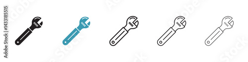 Adjustable wrench icon in flat style. Basic vector symbol illustration