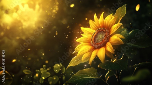 Radiant sunflower in a sunlit forest