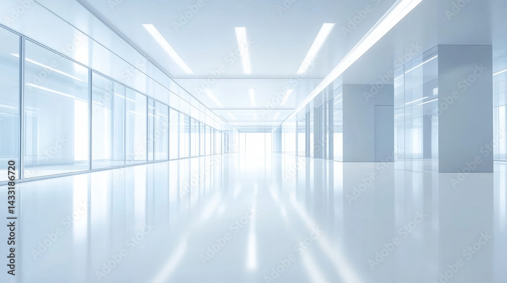 Modern futuristic interior space with bright clean minimal design, spacious hallway with large glass and reflective surfaces, sleek contemporary style Modern futuristic interior space with bright clean minimal design, spacious hallway with large glass and reflective surfaces, sleek contemporary style