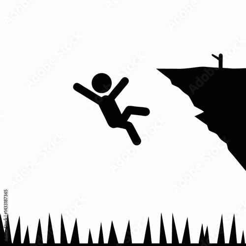 Falling From The Cliff Edge Hazard Warning Sign Danger Illustration