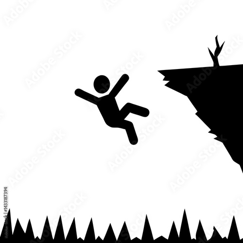 Person Falling Off Cliff Danger Risk Caution Illustration Minimalist Design