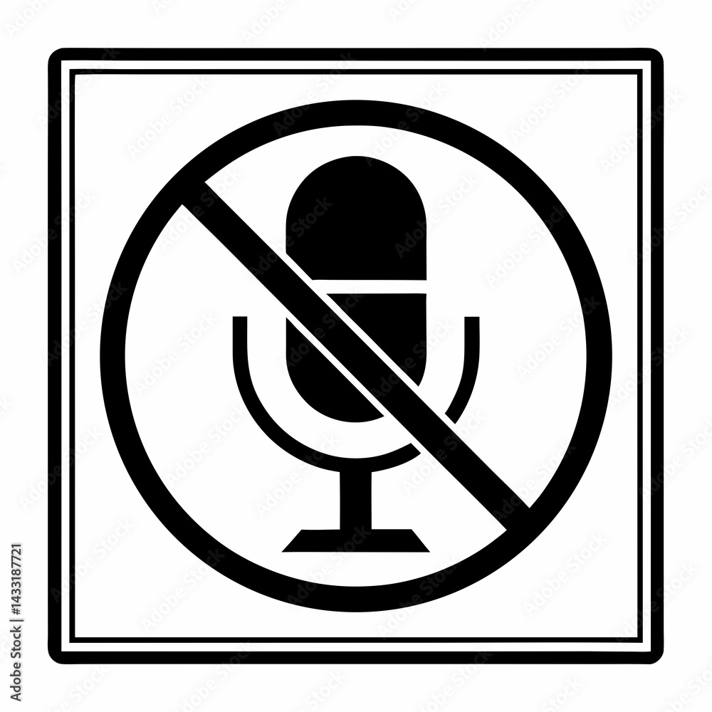 No Microphone Sign Black And White Vector Illustration Symbol Graphic No Microphone Sign Black And White Vector Illustration Symbol Graphic